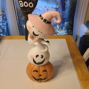 Halloween Ghost and Pumpkin Figurine Pink